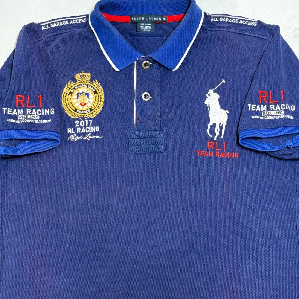 Ralph Lauren Polo Shirt Mens XL Slim RL1 Team Racing France Big Pony 2011 Crest
